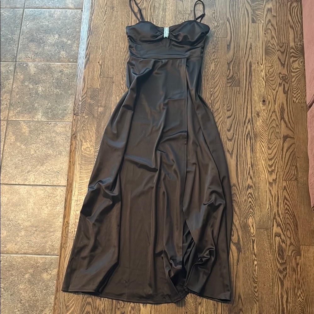 Elegant Brown Satin Dress